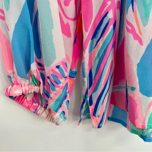 Lilly Pulitzer 100% Silk Elsa Blouse Top Shirt Floral Leaf Out to Sea Nautical S - Picture 10 of 10